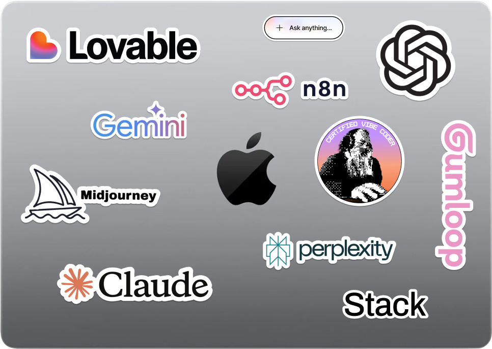 AI tools-এর sticker লাগানো Mac